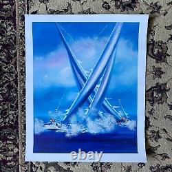 Victor Spahn Limited Edition Print Crossed Sails Racing Ocean Boats 23x19