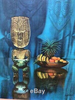 Vintage AUGUST HOLLAND Pearl Of Wisdom FRAMED Tiki Bar PRINT Polynesian MCM 1960