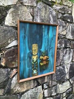 Vintage AUGUST HOLLAND Pearl Of Wisdom FRAMED Tiki Bar PRINT Polynesian MCM 1960