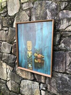 Vintage AUGUST HOLLAND Pearl Of Wisdom FRAMED Tiki Bar PRINT Polynesian MCM 1960