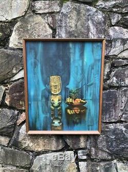 Vintage AUGUST HOLLAND Pearl Of Wisdom FRAMED Tiki Bar PRINT Polynesian MCM 1960