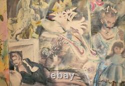 Vintage Abstract Surrealist Figures Portrait Painted Print Signed