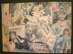 Vintage Abstract Surrealist Figures Portrait Painted Print Signed