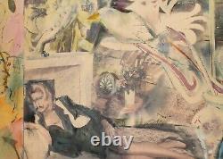 Vintage Abstract Surrealist Figures Portrait Painted Print Signed