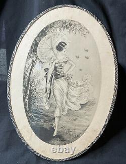 Vintage Art Nouveau Deco Jacques Dorval Etching Au Printemps Paris Glass Girl