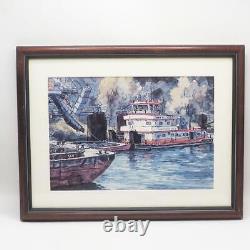 Vintage Coal Mine Art Print Consolidated Coal Boat Cynthia Cooley Framed