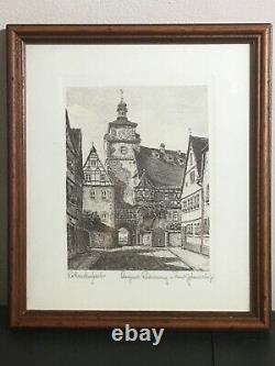 Vintage Ernst Geissendorfer Hand Signed Rothenburg Ob de Tauber Ink Print 1930s