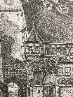 Vintage Ernst Geissendorfer Hand Signed Rothenburg Ob de Tauber Ink Print 1930s