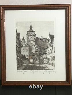 Vintage Ernst Geissendorfer Hand Signed Rothenburg Ob de Tauber Ink Print 1930s