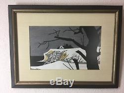 Vintage Kaoru Kawano Woodblock Japanese MCM Modern Stamped Framed Signed