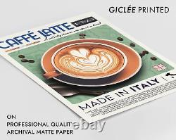 Vintage Latte Art Print, Italian Coffee Wall Decor, Photographic Portrait for