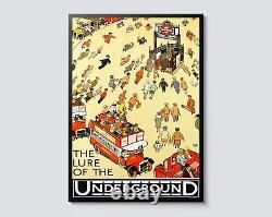 Vintage London Underground Travel Poster, Yellow Illustration Wall Art, City
