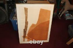 Vintage Mid Century Modern Abstract Lithograph Brown Shapes Signed Ballant