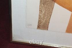 Vintage Mid Century Modern Abstract Lithograph Brown Shapes Signed Ballant