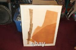 Vintage Mid Century Modern Abstract Lithograph Brown Shapes Signed Ballant