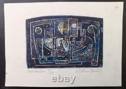 Vintage print mid 20th century coloured wood block