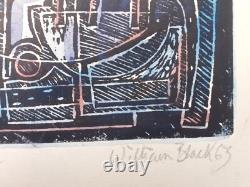 Vintage print mid 20th century coloured wood block