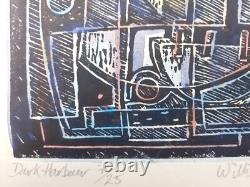 Vintage print mid 20th century coloured wood block