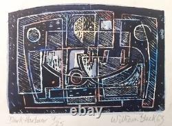 Vintage print mid 20th century coloured wood block