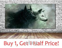 WOLF WITH RED EYES ABSTRACT ANIMAL CANVAS WALL ART FRAMED Ready To Hang