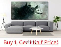 WOLF WITH RED EYES ABSTRACT ANIMAL CANVAS WALL ART FRAMED Ready To Hang