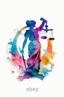 Watercolour Silhouettes Lady Justice Poster, Art Print, Painting, Artwork