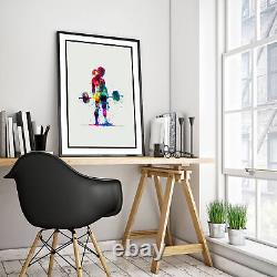 Watercolour Silhouettes Woman Lifting Weights Poster, Art Print, Painting