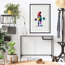 Watercolour Silhouettes Woman Lifting Weights Poster, Art Print, Painting
