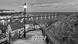 Whitby Yorkshire British Seaside Black White Grey Canvas Picture Wall Art Print