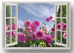 Window Frame Effect Floral Flower Garden Canvas Picture Print Wall Art