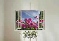 Window Frame Effect Floral Flower Garden Canvas Picture Print Wall Art