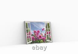 Window Frame Effect Floral Flower Garden Canvas Picture Print Wall Art