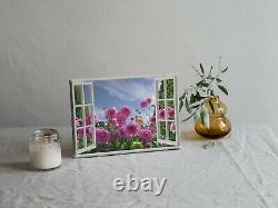 Window Frame Effect Floral Flower Garden Canvas Picture Print Wall Art