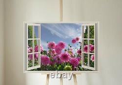 Window Frame Effect Floral Flower Garden Canvas Picture Print Wall Art