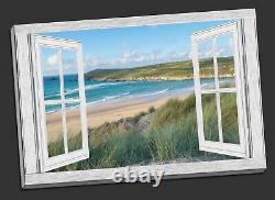 Window frame Canvas picture Print. Crantock beach, Newquay