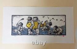 Woodblock print? Spring Walk? Printmaker Fuhito Fujimiya Cat picture