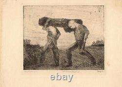 Woodchoppers Axe Lumberjack Marco Zim Etching Russia Painter WPA Era Art 1930s