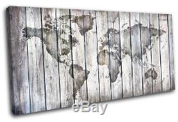 World Atlas Vintage Wood Maps Flags SINGLE CANVAS WALL ART Picture Print