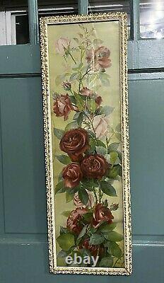 Yard Long Print Roses Red Pink Cottagecore A & P Tea Company 1897 Framed Damage