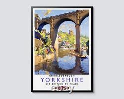 Yorkshire Bridge British Railways Vintage Travel Poster, England UK River and