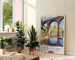 Yorkshire Bridge British Railways Vintage Travel Poster, England UK River and