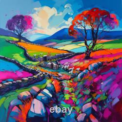 Yorkshire Dales River Fauvism Art Luxury Canvas Wall Picture Print Colourful