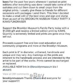 2019 Kaws Brooklyn Museum Family Day Sérigraphie Rare Ap Original Signé