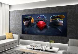 3 Wise Swag Monkeys Canvas Wall Art Prints Banksy Gorilla Photo Framed