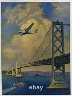 30s Ruehl Heckman Machine Age Spirit Of Progress Print Aviation Bay Bridge Plane