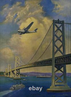 30s Ruehl Heckman Machine Age Spirit Of Progress Print Aviation Bay Bridge Plane