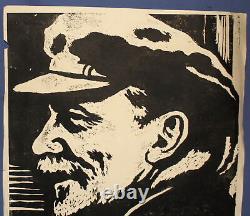 70's Portrait D'imprimé Réaliste Vladimir Lenin Signé