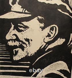 70's Portrait D'imprimé Réaliste Vladimir Lenin Signé