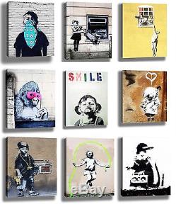 9 X Banksy Graffiti Street Art Canvas Framed Mini Impression 15x20cms Chaque