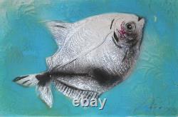 Abstract Modernist Fish Peinted Print Echapping Signed